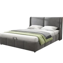 Lit coffre 140x200 cm - Lit double capitonné avec tête de lit oreille - Velours - Sans Matelas - Gris