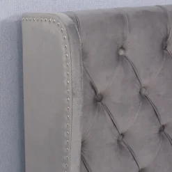 Lit coffre 140x200 cm - Lit double avec sommier à lattes et Coffre hydraulique - Capitonné Velours - Sans Matelas - Gris