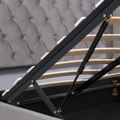 Lit coffre 140x200 cm - Lit double avec sommier à lattes et Coffre hydraulique - Capitonné Velours - Sans Matelas - Gris