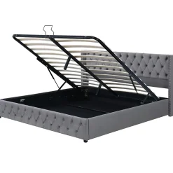 Lit Coffre 180x200 cm - Lit Double Capitonné avec Rangement Hydraulique, Velours, Sans Matelas, Gris