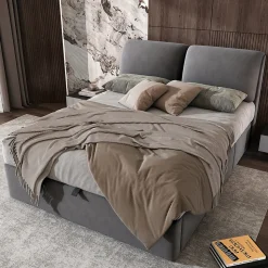 Lit coffre 140x190 cm - lit double capitonné élégant en velours avec 3 tiroirs et rangement hydraulique - gris - sans matelas