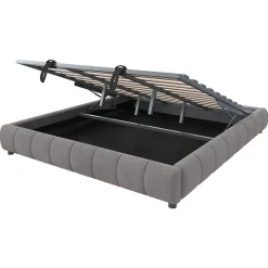 Lit Coffre 180x200 cm - Lit Double avec Éclairage LED, design Moderne et Espace de Rangement - Sans Matelas, Velours Gris