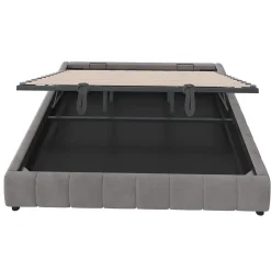 Lit Coffre 180x200 cm - Lit Double avec Éclairage LED, design Moderne et Espace de Rangement - Sans Matelas, Velours Gris