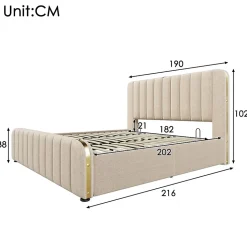 Lit coffre 180x200 cm - Lit double rembourré avec fonction USB Type-C - Lin - Sans Matelas - Beige