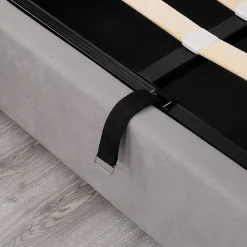 Lit coffre 140x190 cm - Lit double avec sommier à lattes et coffre hydraulique - Capitonné Velours - Sans Matelas - Gris