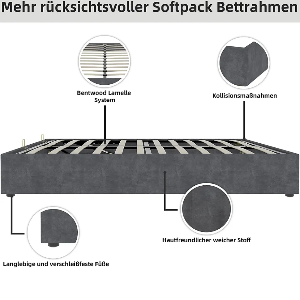 Lit Coffre 140x200 cm - Lit Double pour Adulte/Ado avec Système Hydraulique, Sans Matelas, en Velours Hollandais Gris