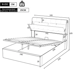 Lit Coffre 140x200 cm - Lit Double Capitonné avec Tête de Lit et Rangement Caché - PU - Sans Matelas - Blanc