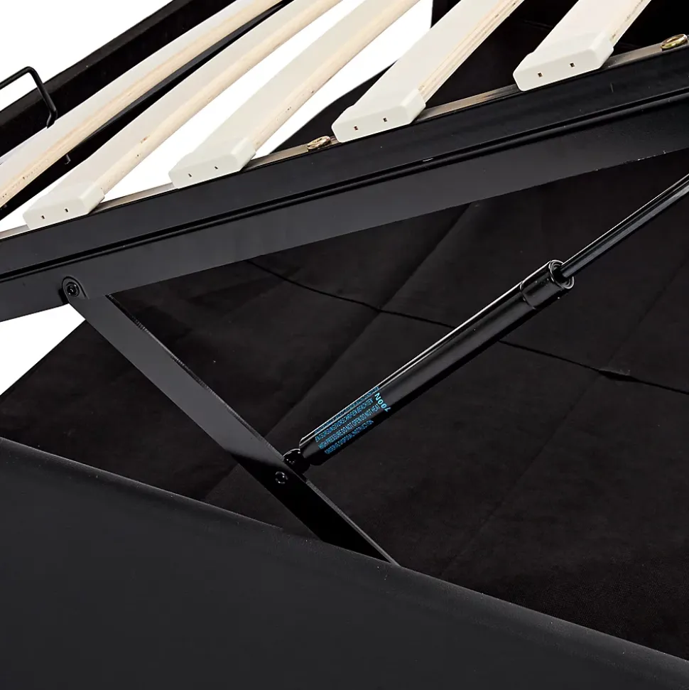 Lit Coffre 140x200 cm - Lit Double Capitonné avec Port USB et Éclairage LED - Similicuir - Noir - Sans Matelas