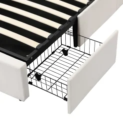 Lit coffre 140x200 cm - lit double capitonné élégant en velours avec 3 tiroirs et rangement hydraulique - blanc - sans matelas