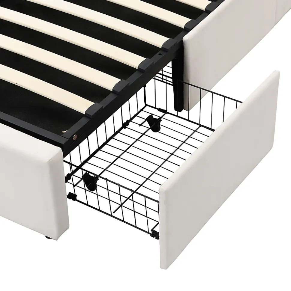 Lit coffre 140x200 cm - lit double capitonné élégant en velours avec 3 tiroirs et rangement hydraulique - blanc - sans matelas