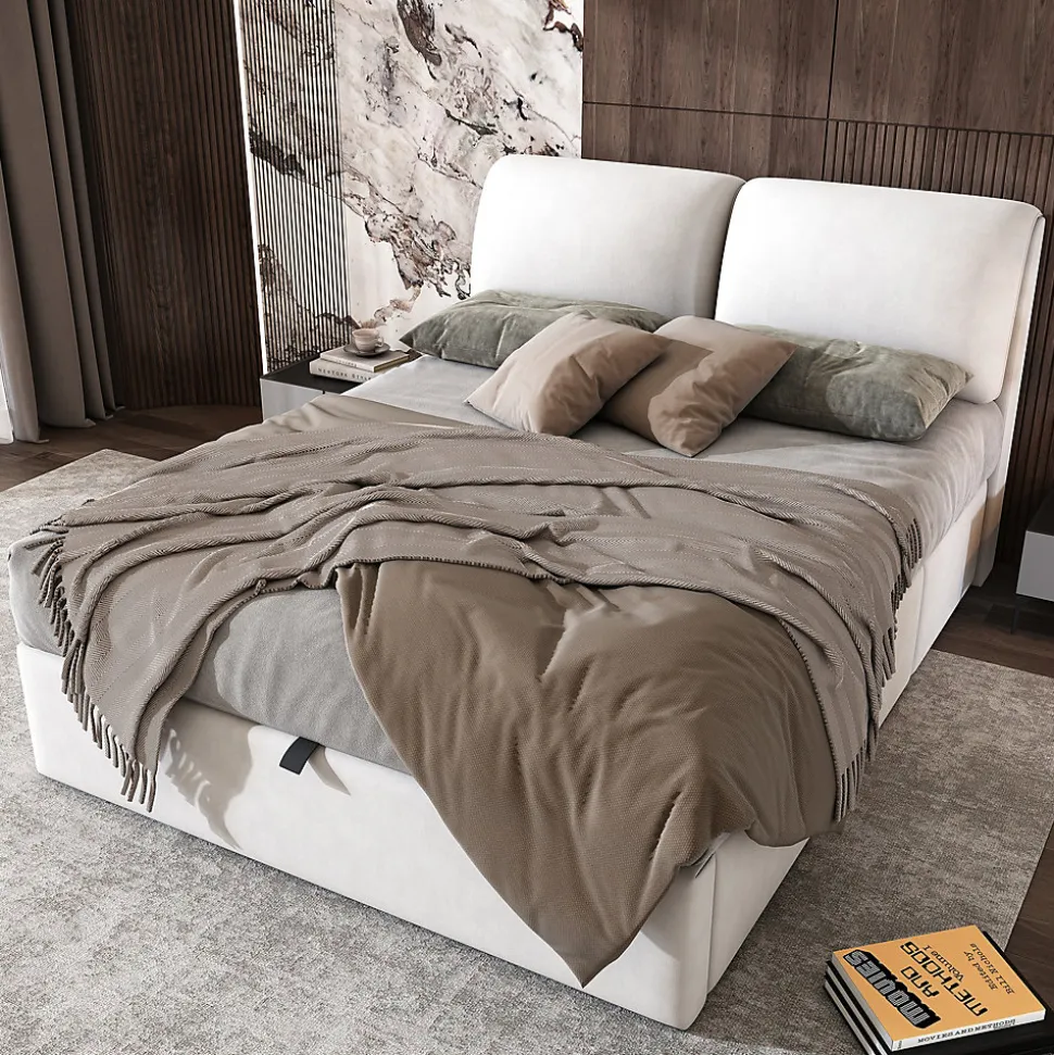 Lit coffre 140x200 cm - lit double capitonné élégant en velours avec 3 tiroirs et rangement hydraulique - blanc - sans matelas