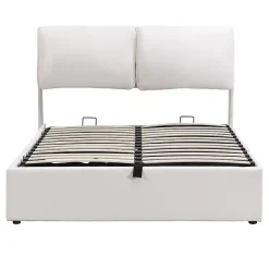 Lit coffre 140x200 cm - lit double capitonné élégant en velours avec 3 tiroirs et rangement hydraulique - blanc - sans matelas