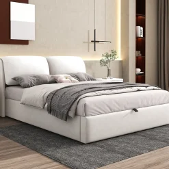 Lit coffre 140x200 cm - lit double capitonné élégant en velours avec 3 tiroirs et rangement hydraulique - blanc - sans matelas