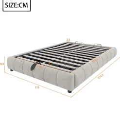 Lit Coffre 140x200 cm - Lit Double avec Rangement Intégré et Éclairage LED - Sans Matelas, Velours Beige
