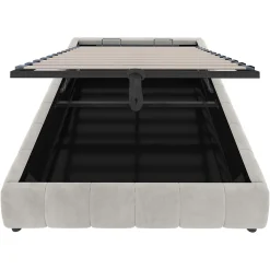 Lit Coffre 140x200 cm - Lit Double avec Rangement Intégré et Éclairage LED - Sans Matelas, Velours Beige