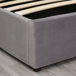 Lit coffre 160x200 cm - Lit double avec sommier à lattes et coffre hydraulique - Velours - Sans Matelas - Gris