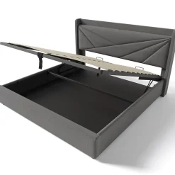 Lit Coffre 160x200 Cm - Lit Double avec Sommier à Lattes et Port USB - Coton Bois Métal - Sans Matelas - Gris