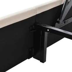 Lit coffre 160x200 cm - Lit double rembourré Beige avec sommier à lattes - Lin - Sans Matelas