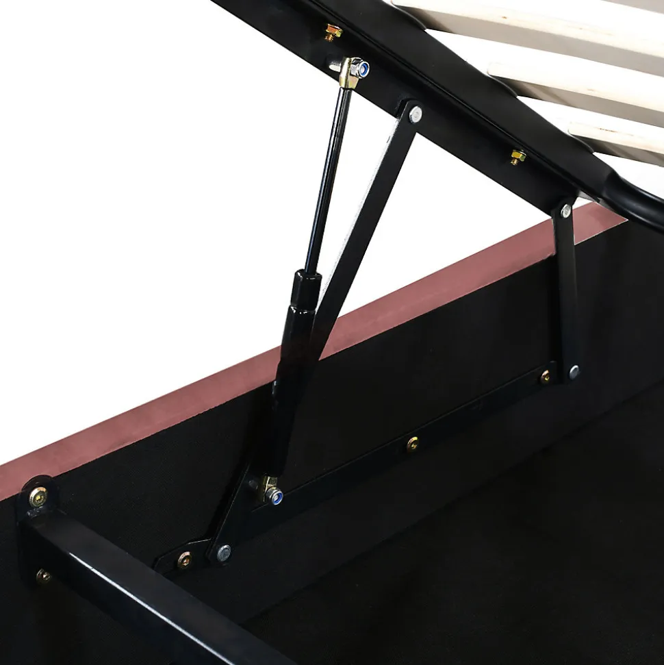 Lit coffre 140x200 cm - Lit double avec tête de lit fleur réglable - Velours + Métal + MDF - Sans matelas - Rose