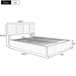 Lit coffre 140x200 cm - Lit Double Capitonné avec Tête de Lit Réglable - Velours - Sans Matelas - Beige