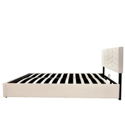 Lit coffre 140x200 cm - Lit Double Capitonné avec Tête de Lit Réglable - Velours - Sans Matelas - Beige