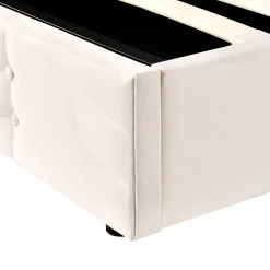 Lit coffre 140x200 cm - Lit Double Capitonné avec Tête de Lit Réglable - Velours - Sans Matelas - Beige