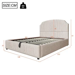 Lit Coffre 140x200 cm - Lit Double Adulte Capitonné avec Rangement Intégré, sans Matelas - Velours Beige