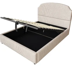 Lit Coffre 140x200 cm - Lit Double Adulte Capitonné avec Rangement Intégré, sans Matelas - Velours Beige