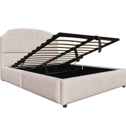 Lit Coffre 140x200 cm - Lit Double Adulte Capitonné avec Rangement Intégré, sans Matelas - Velours Beige