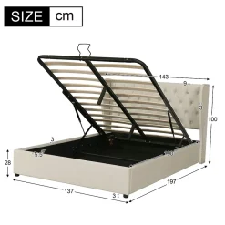 Lit coffre 180x200 cm - Lit double avec sommier à lattes et coffre hydraulique - Velours - Sans Matelas - Beige