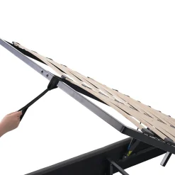 Lit Coffre 160x200 cm - Lit Double Rembourré - Tête de Lit avec Rangement - Lin - Sans Matelas - Gris