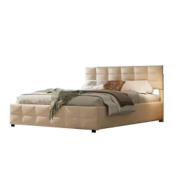 Lit Coffre 180x200 cm - Lit Hydraulique avec Rangement Sous Le Lit et Sommier À Lattes, Velours Beige, Sans Matelas