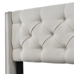 Lit coffre 90x200 cm - Lit simple capitonné avec sommier métallique - Bois massif + Métal - avec Matelas - Gris clair