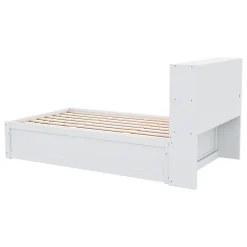Lit Coffre 90x200 cm - Lit Simple avec Rangement, Tiroirs et Prises USB, Bois de Pin et MDF, Blanc - Sans Matelas