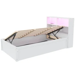 Lit Coffre 90x200 cm - Lit Simple avec Rangement, Tiroirs et Prises USB, Bois de Pin et MDF, Blanc - Sans Matelas
