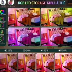 Lit Coffre 160x200 cm, avec LED et USB, Lit Double Rembourre, avec Rangement, Tete de Lit, Velours, Beige