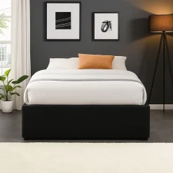 Lit coffre 90x200 cm avec pieds et 12 lattes - montage rapide et facile - design contemporain - espace de rangement optimal -