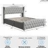 Lit Coffre 160x200 Cm, Cadre De Lit Avec Tête De Lit Et Sommier à Lattes, Velours, Gris