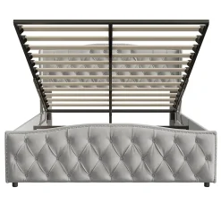 Lit Coffre 160x200 Cm, Cadre De Lit Avec Tête De Lit Et Sommier à Lattes, Velours, Gris
