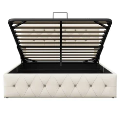 Lit Coffre 160x200 Cm, Cadre De Lit Avec Tête De Lit Et Sommier à Lattes, Velours, Beige