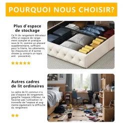 Lit Coffre 160x200 Cm, Cadre De Lit Avec Tête De Lit Et Sommier à Lattes, Velours, Beige