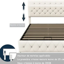 Lit Coffre 160x200 Cm, Cadre De Lit Avec Tête De Lit Et Sommier à Lattes, Velours, Beige