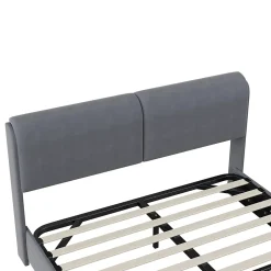 Lit coffre 160x200 cm, capitonné, rangement, sommier à lattes, tête de lit, velours beige (2 personnes).