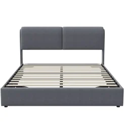 Lit coffre 160x200 cm, capitonné, rangement, sommier à lattes, tête de lit, velours beige (2 personnes).