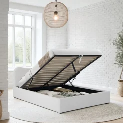 LIT COFFRE 140x190 CM COCOON+ SOMMIER / Tissu Bouclette Blanc