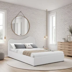 LIT COFFRE 140x190 CM COCOON+ SOMMIER / Tissu Bouclette Blanc