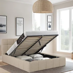 Lit coffre 160x200 cm ELIAS + sommier / Beige