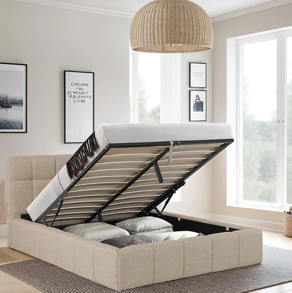 Lit coffre 160x200 cm ELIAS + sommier / Beige