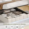 Lit Coffre 160x200 cm en Tissu avec Rangement, Tête de Lit avec LED, USB et Type-C, Sommier Relevable à Vérins, Beige