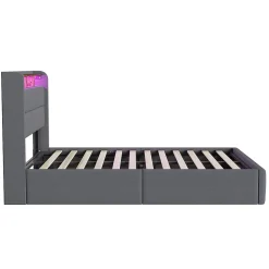 Lit Coffre 140x190 cm en Tissu avec Rangement, LED, USB et Type-C, lit double avec Sommier Relevable à Vérins, Gris